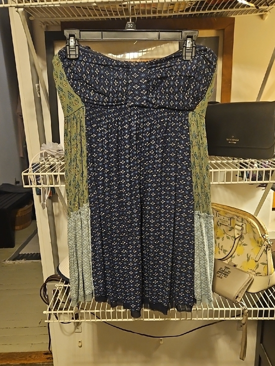 Free People Tops - Free People Navy Blue and Sage Patchwork Boho Top